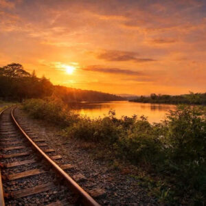 Fiery horizon at sunset
